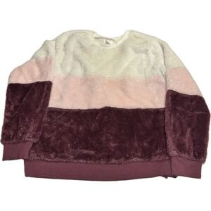 No Boundaries Soft  Faux Fur Pullover Sweatshirt XXL Women's White Pink Maroon